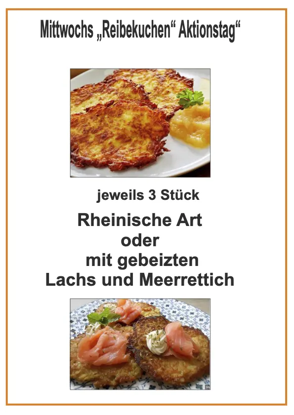 Plakat zum mittwöchlichen Reibekuchen-Aktionstag